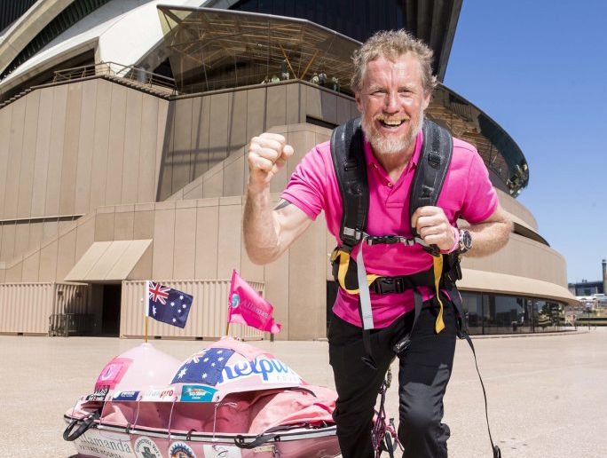 Geoff Wilson is pictured at the Sydney Opera House for the Pink Polar press conference and his homecoming. 